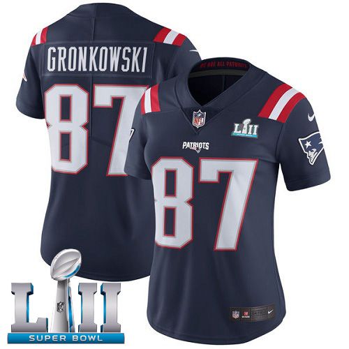 Women New England Patriots #87 Gronkowski Blue Color Rush Limited 2018 Super Bowl NFL Jerseys->women nfl jersey->Women Jersey